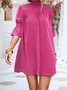 Femmes Plain Rose Foncé Col Montant Confortable Court Robe Décontracté