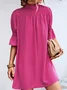 Femmes Plain Rose Foncé Col Montant Confortable Court Robe Décontracté
