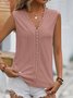 Top Débardeur Tops Femmes Décontracté Plain Été Col V Quotidien Ample Dentelle Sans Manches Régulier