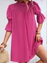 Femmes Plain Rose Foncé Col Montant Confortable Court Robe Décontracté