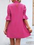 Femmes Plain Rose Foncé Col Montant Confortable Court Robe Décontracté