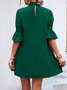Femmes Plain Rose Foncé Col Montant Confortable Court Robe Décontracté
