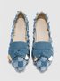 Chaussures à Tige Basse Femmes Toutes Les Saisons Plaid Urbain Nœud Quotidien à Talon Plat à Bout Pointu Toile de Jean Caoutchouc