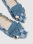 Chaussures à Tige Basse Femmes Toutes Les Saisons Plaid Urbain Nœud Quotidien à Talon Plat à Bout Pointu Toile de Jean Caoutchouc