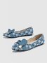 Chaussures à Tige Basse Femmes Toutes Les Saisons Plaid Urbain Nœud Quotidien à Talon Plat à Bout Pointu Toile de Jean Caoutchouc