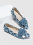 Chaussures à Tige Basse Femmes Toutes Les Saisons Plaid Urbain Nœud Quotidien à Talon Plat à Bout Pointu Toile de Jean Caoutchouc
