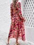 Femmes Floral Rose Col V Confortable Robe Maxi Boho