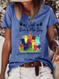 T-shirts Femmes Décontracté Été Lettres de texte Quotidien Ample Col Rond en Mélangé de Coton Régulier Droit