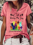 T-shirts Femmes Décontracté Été Lettres de texte Quotidien Ample Col Rond en Mélangé de Coton Régulier Droit