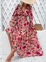 Femmes Floral Rose Col V Confortable Robe Maxi Boho