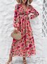 Femmes Floral Rose Col V Confortable Robe Maxi Boho