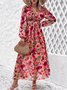 Femmes Floral Rose Col V Confortable Robe Maxi Boho