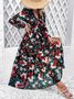 Femmes Floral Rose Col V Confortable Robe Maxi Boho