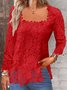 Chemises Femmes Décontracté Plain Printemps / Automne Polyester Col Carré Aucune élasticité Dentelle Manches Longues Régulier