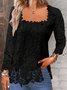 Chemises Femmes Décontracté Plain Printemps / Automne Polyester Col Carré Aucune élasticité Dentelle Manches Longues Régulier