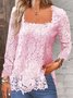 Chemises Femmes Décontracté Plain Printemps / Automne Polyester Col Carré Aucune élasticité Dentelle Manches Longues Régulier
