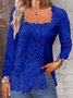 Chemises Femmes Décontracté Plain Printemps / Automne Polyester Col Carré Aucune élasticité Dentelle Manches Longues Régulier