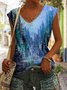 T-shirts Femmes Décontracté Été Imprimé de Paysage Col V Aucune élasticité Ample Jersey Mancheron Régulier