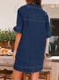 Femmes Plain Bleu Foncé Col V Confortable Court Robe Décontracté