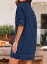 Femmes Plain Bleu Foncé Col V Confortable Court Robe Décontracté