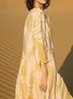Femmes Ethnique Jaune Col Rond Confortable Robe Maxi Décontracté