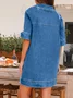 Femmes Plain Bleu Foncé Col V Confortable Court Robe Décontracté