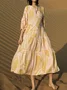 Femmes Ethnique Jaune Col Rond Confortable Robe Maxi Décontracté