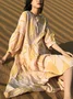 Femmes Ethnique Jaune Col Rond Confortable Robe Maxi Décontracté