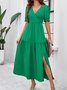 Femmes Plain Vert Col V Confortable Robe Maxi Décontracté