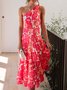 Femmes Floral Rouge Confortable Robe Maxi Décontracté