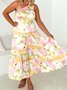 Femmes Floral Rouge Confortable Robe Maxi Décontracté