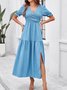 Femmes Plain Vert Col V Confortable Robe Maxi Décontracté