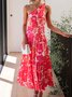Femmes Floral Rouge Confortable Robe Maxi Décontracté