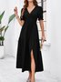 Femmes Plain Vert Col V Confortable Robe Maxi Décontracté
