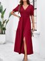 Femmes Plain Vert Col V Confortable Robe Maxi Décontracté