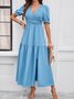 Femmes Plain Vert Col V Confortable Robe Maxi Décontracté