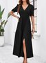 Femmes Plain Vert Col V Confortable Robe Maxi Décontracté