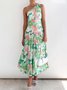 Femmes Floral Rouge Confortable Robe Maxi Décontracté