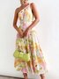 Femmes Floral Rouge Confortable Robe Maxi Décontracté