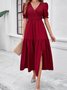 Femmes Plain Vert Col V Confortable Robe Maxi Décontracté