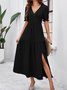 Femmes Plain Vert Col V Confortable Robe Maxi Décontracté
