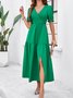 Femmes Plain Vert Col V Confortable Robe Maxi Décontracté