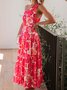 Femmes Floral Rouge Confortable Robe Maxi Décontracté