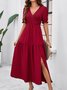 Femmes Plain Vert Col V Confortable Robe Maxi Décontracté