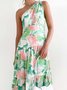 Femmes Floral Rouge Confortable Robe Maxi Décontracté
