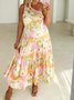 Femmes Floral Rouge Confortable Robe Maxi Décontracté