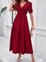 Femmes Plain Vert Col V Confortable Robe Maxi Décontracté