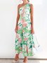 Femmes Floral Rouge Confortable Robe Maxi Décontracté
