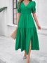 Femmes Plain Vert Col V Confortable Robe Maxi Décontracté