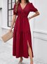 Femmes Plain Vert Col V Confortable Robe Maxi Décontracté